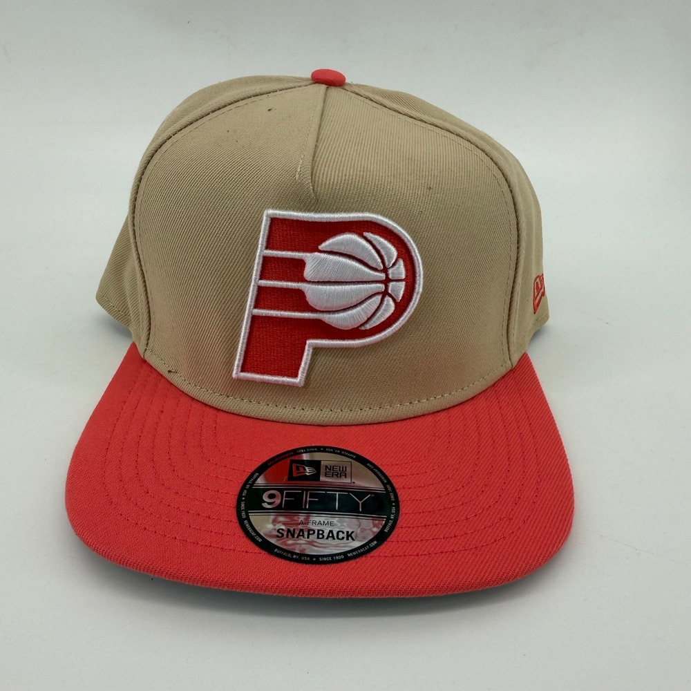New Era Indiana Pacers 9FIFTY A-Frame Snapback Hat Tan Red NBA Cap 60726673